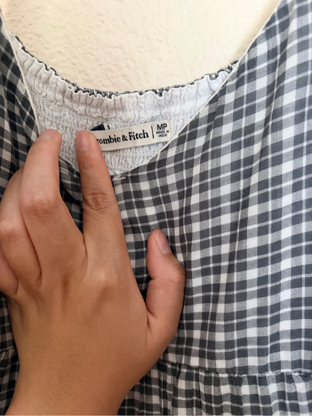 Abercrombie & Fitch Blue/Grey Gingham Tie-Strap Tiered Maxi Tent Dress